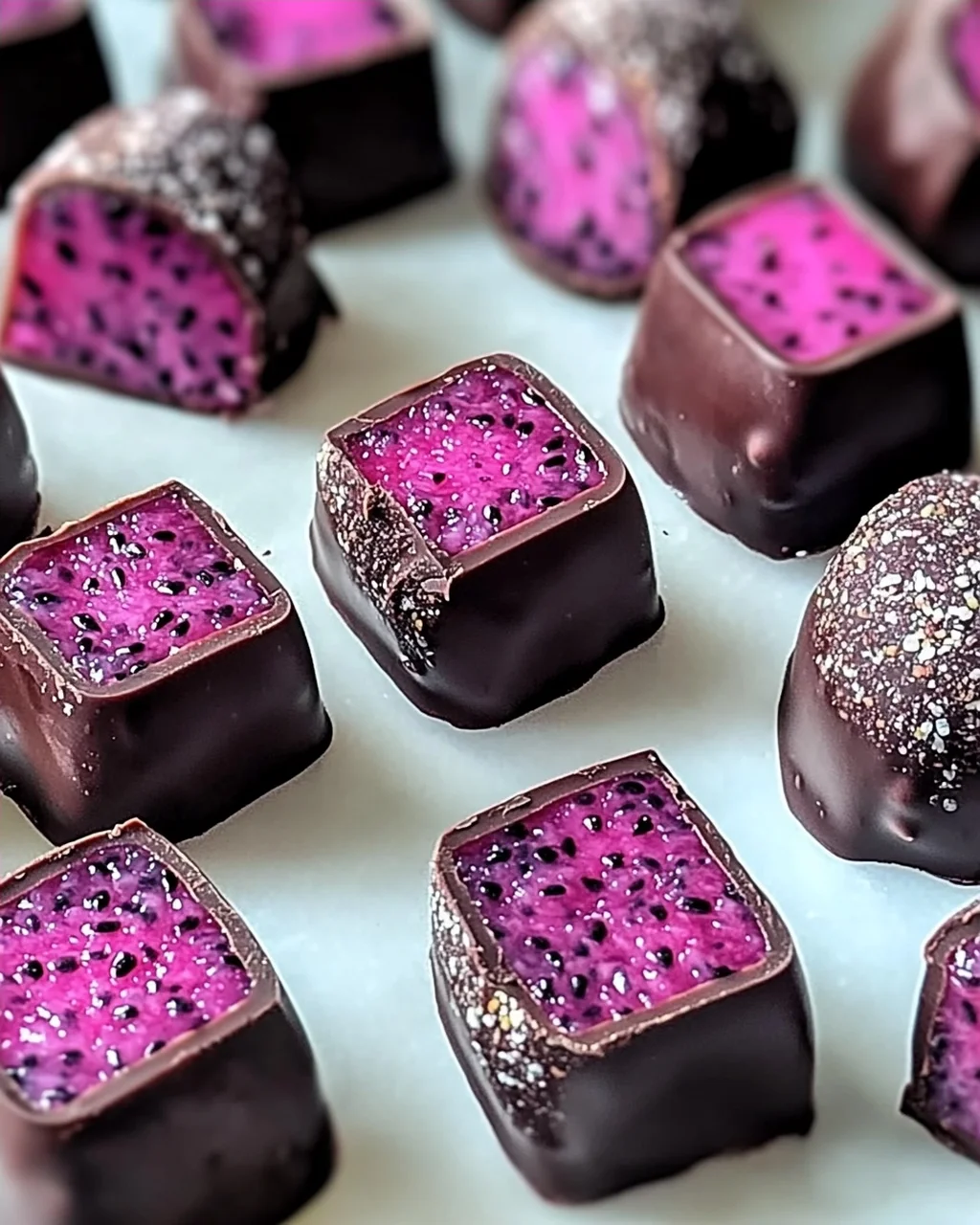 Dunkle Schokolade Drachenfrucht Kokosnuss Snacks