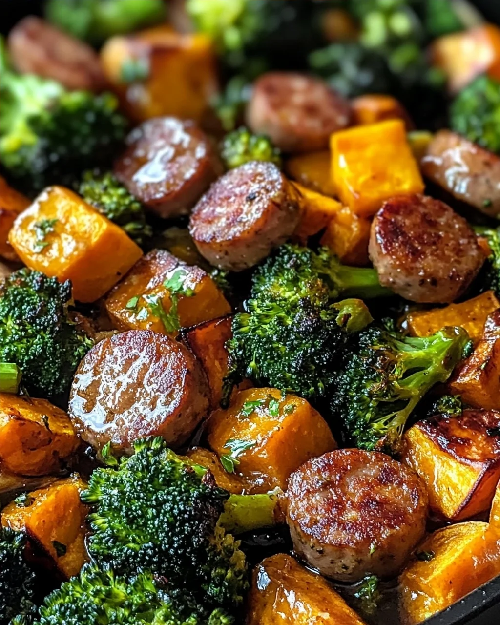Honig Knoblauch Wurst und Süßkartoffel-Pfanne
