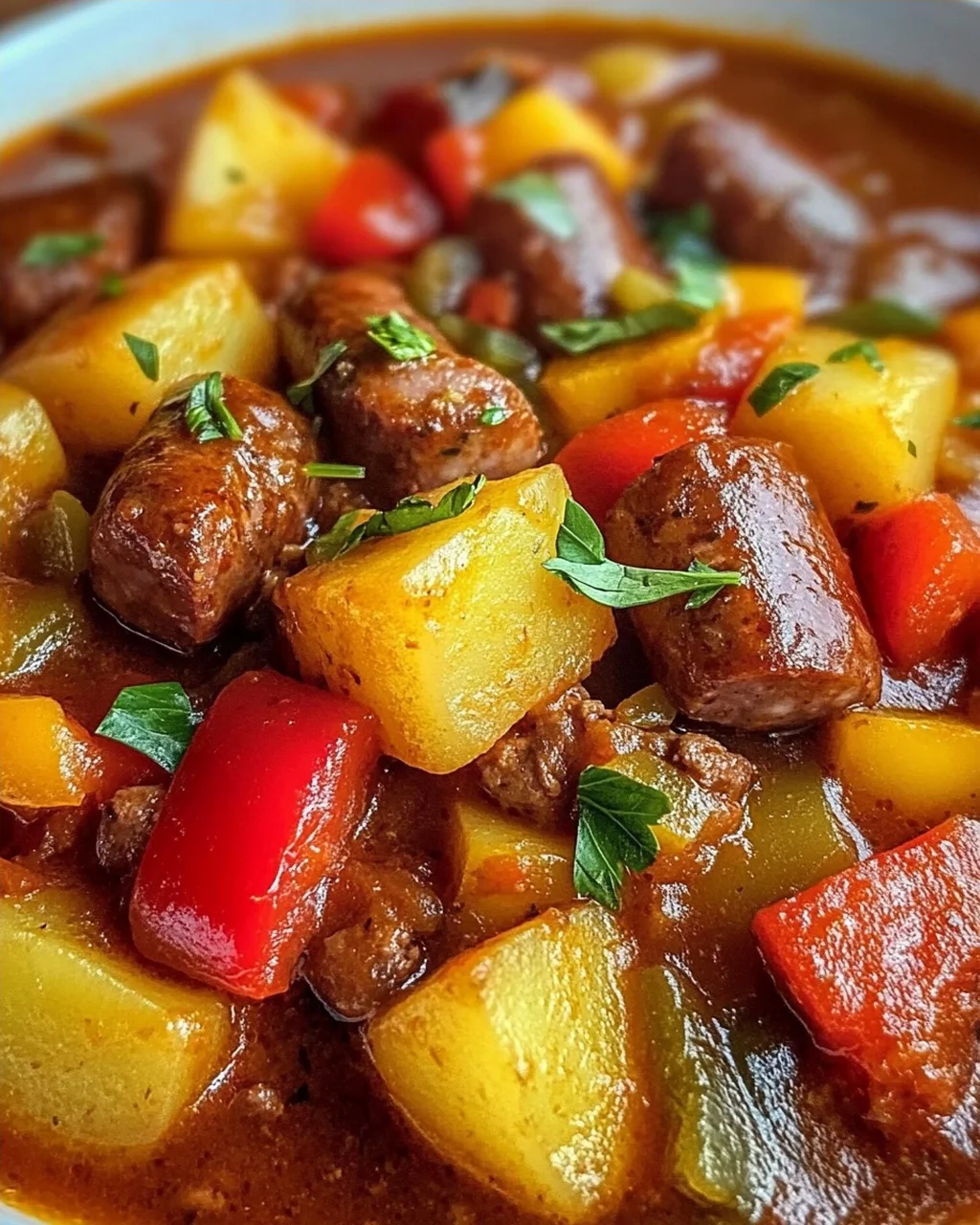 Kartoffelgulasch mit Würstchen