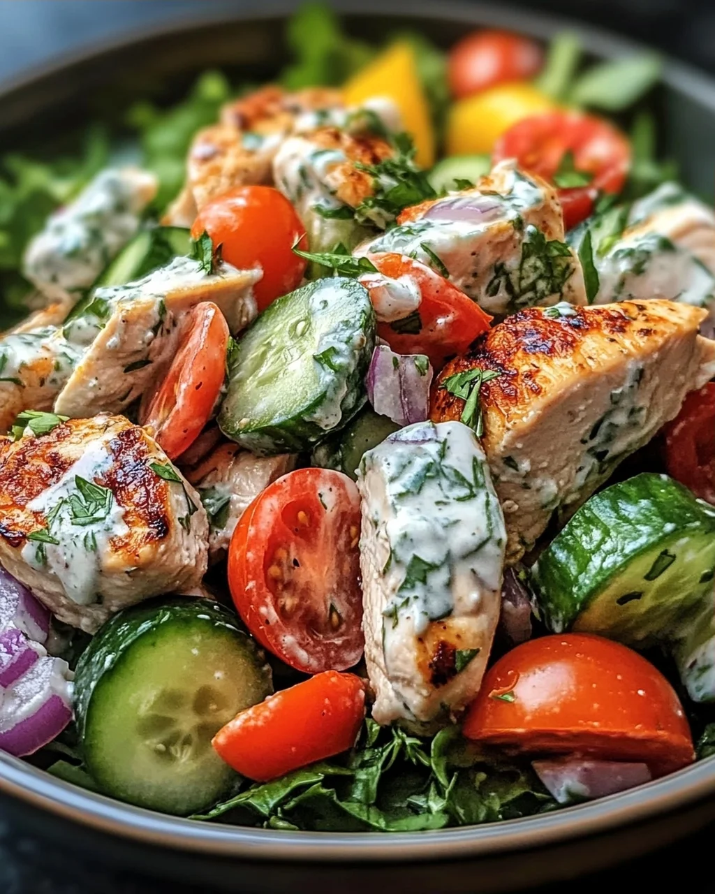 Mediterrane Köstlichkeit Tzatziki Hähnchensalat