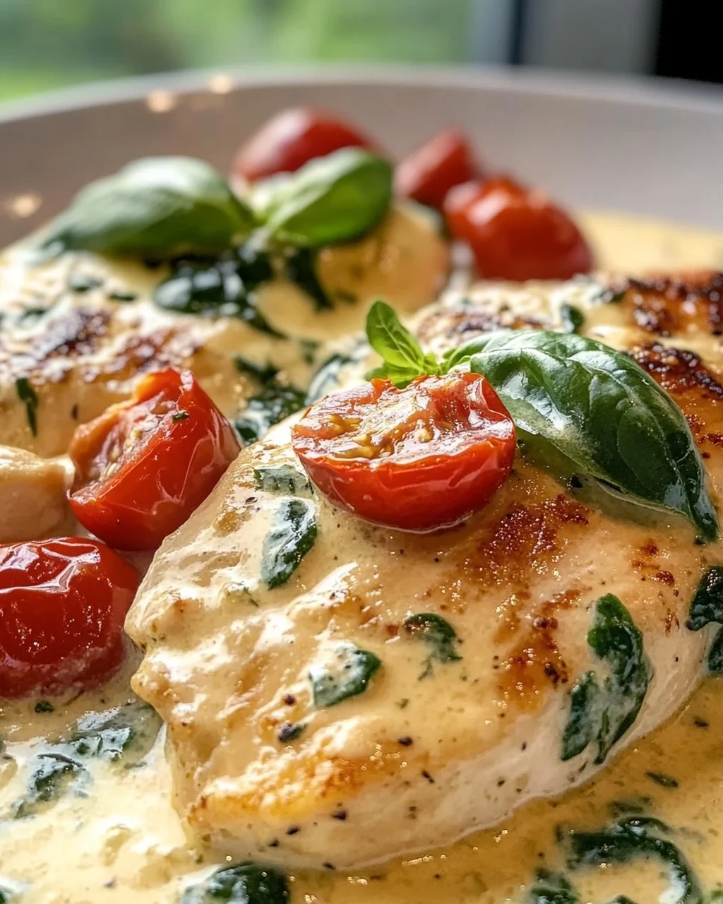 Creamy Tuscan Chicken with Basil and Cream Sauce