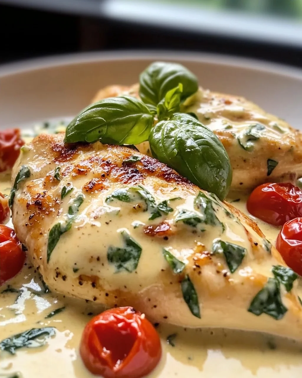 Creamy Tuscan Chicken with Basil and Cream Sauce