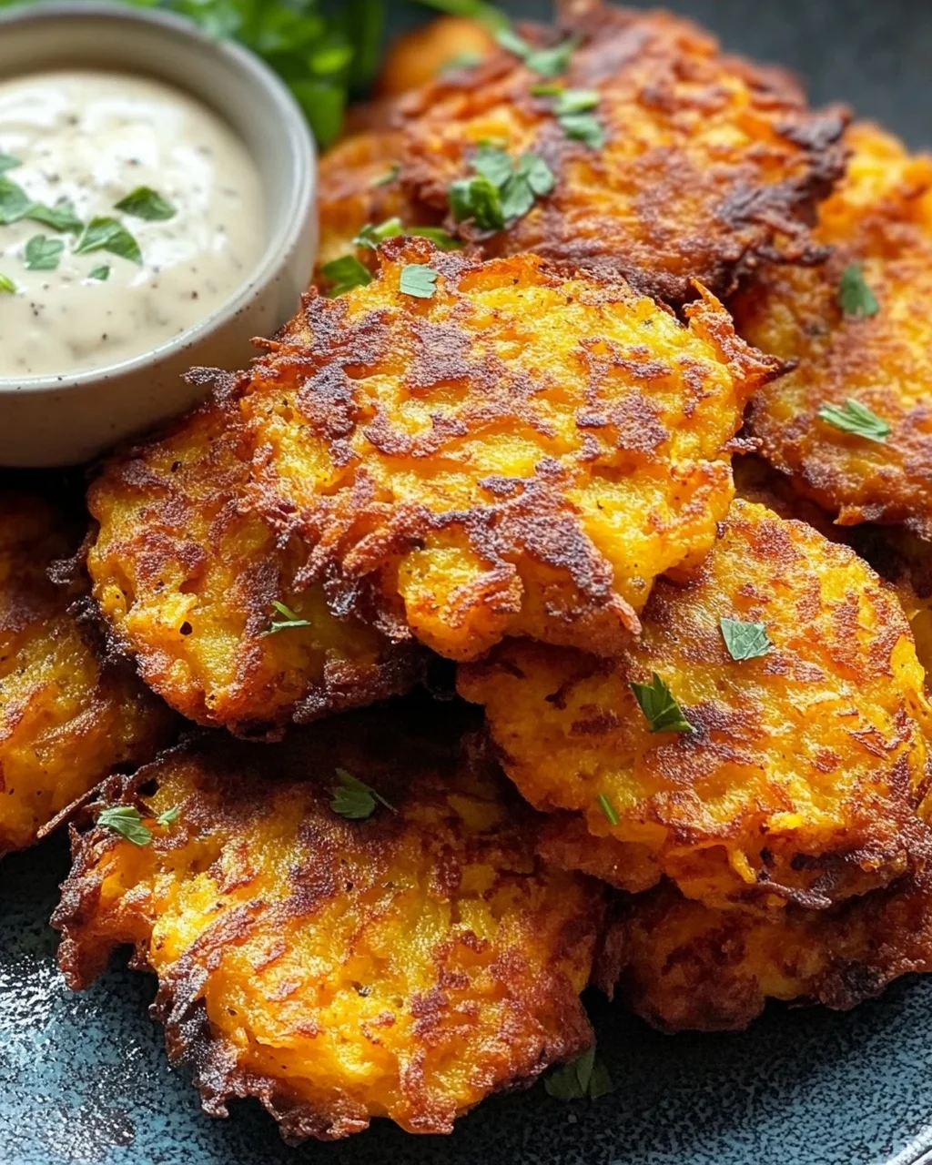 Crispy Butternut Squash Fritters mit Knoblauchdip Rezept