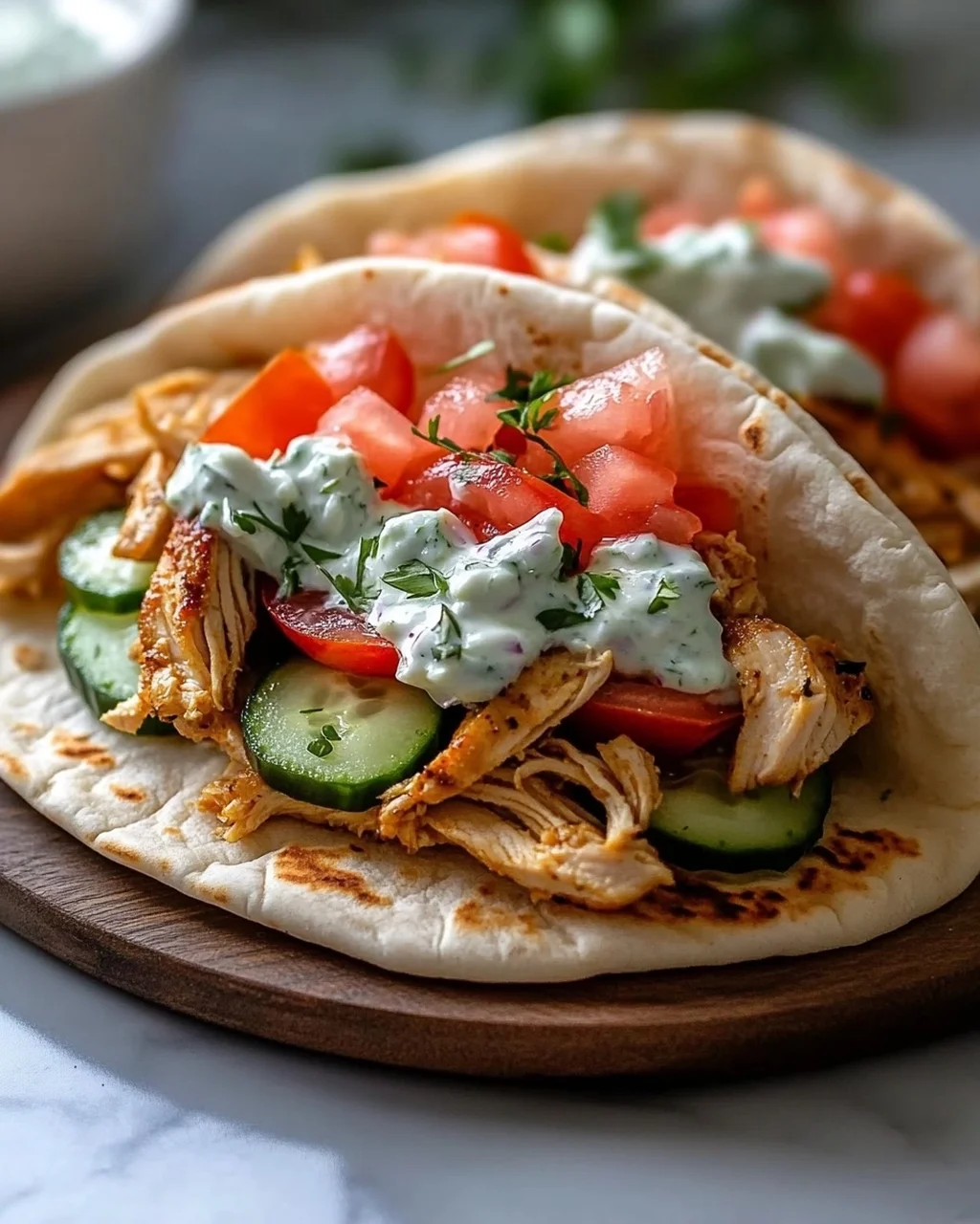 Crockpot Griechische Hähnchen-Pitas mit Tzatziki Rezept