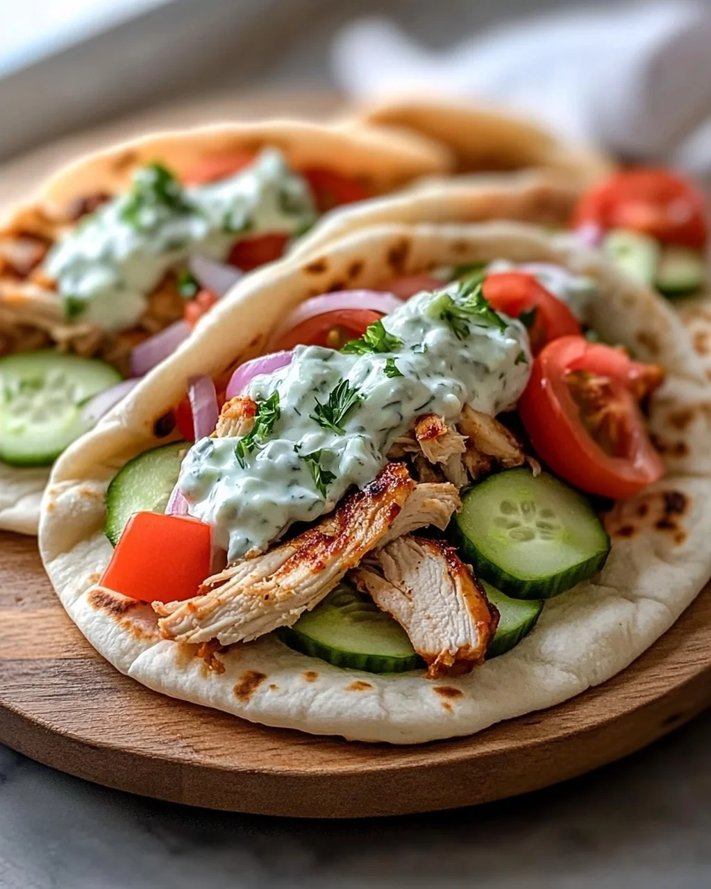 Crockpot Griechische Hähnchen-Pitas mit Tzatziki Rezept