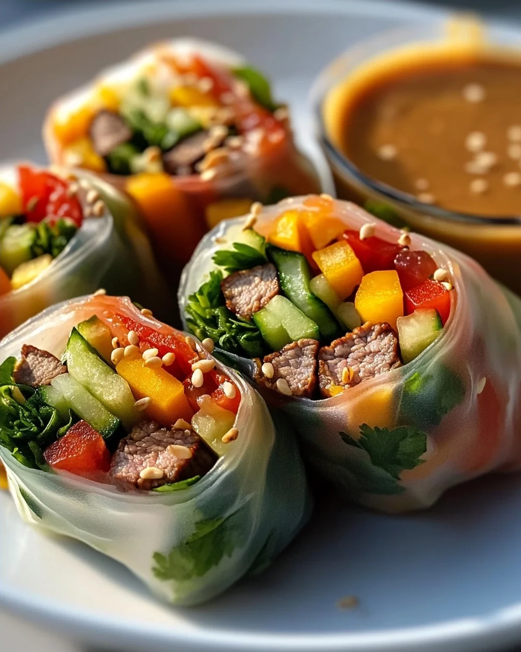 Frische Sommerrollen mit cremiger Erdnusssauce genießen