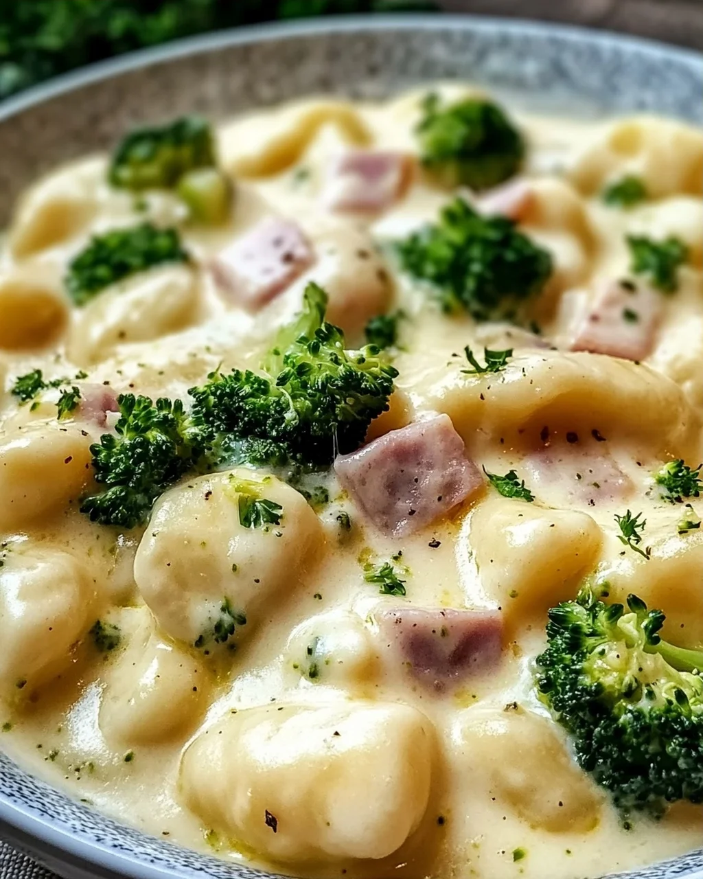 Gnocchi mit Brokkoli und Schinken in cremiger Käsesoße