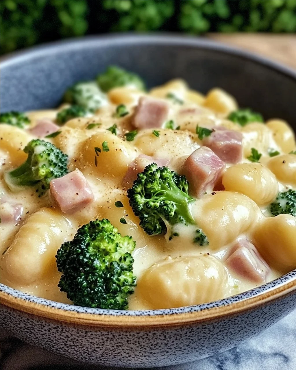 Gnocchi mit Brokkoli und Schinken in cremiger Käsesoße