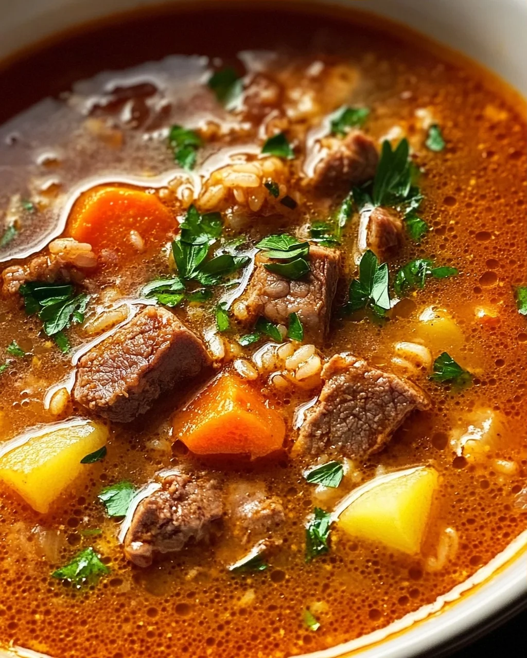 Herzhafte serbische Reisfleischsuppe
