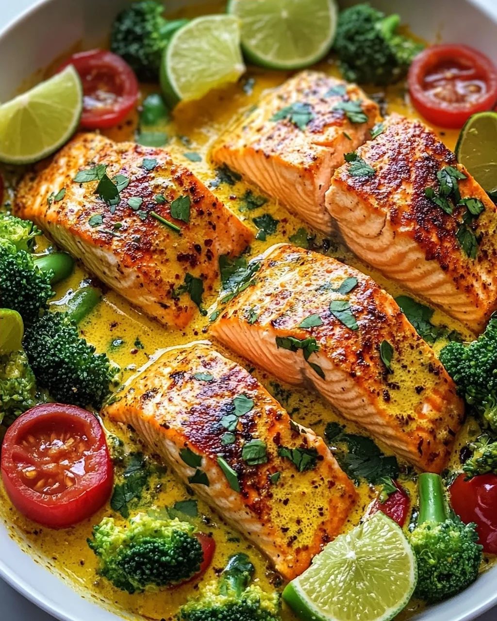 Köstlicher One Pan Kokos-Curry Lachs mit Knoblauchbutter