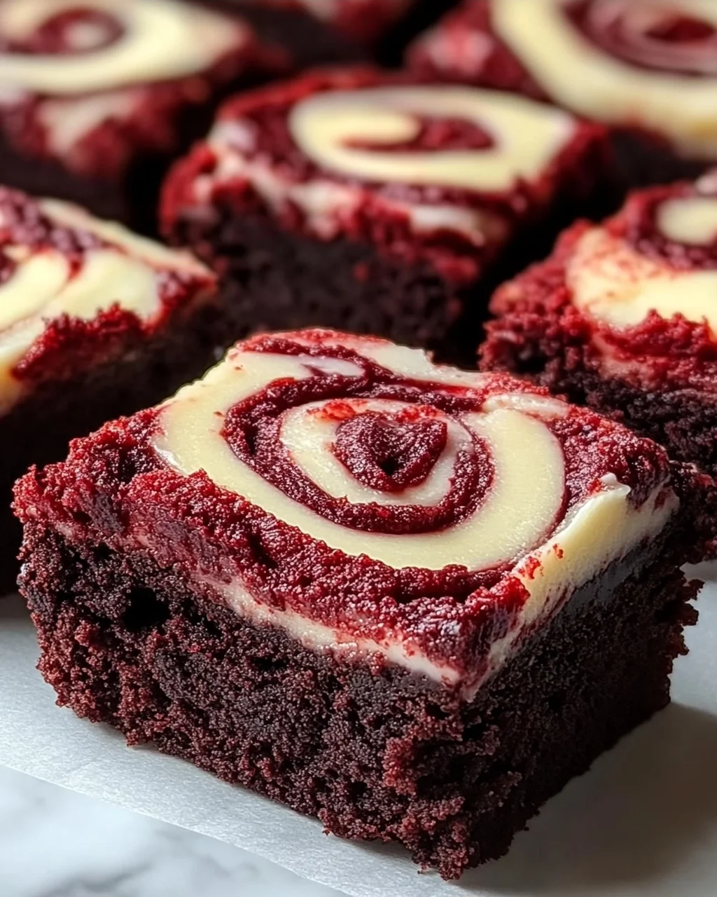 Rote Samt Brownie Bissen mit Frischkäse-Wirbel