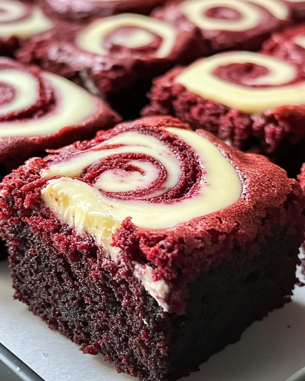 Rote Samt Brownie Bissen mit Frischkäse-Wirbel