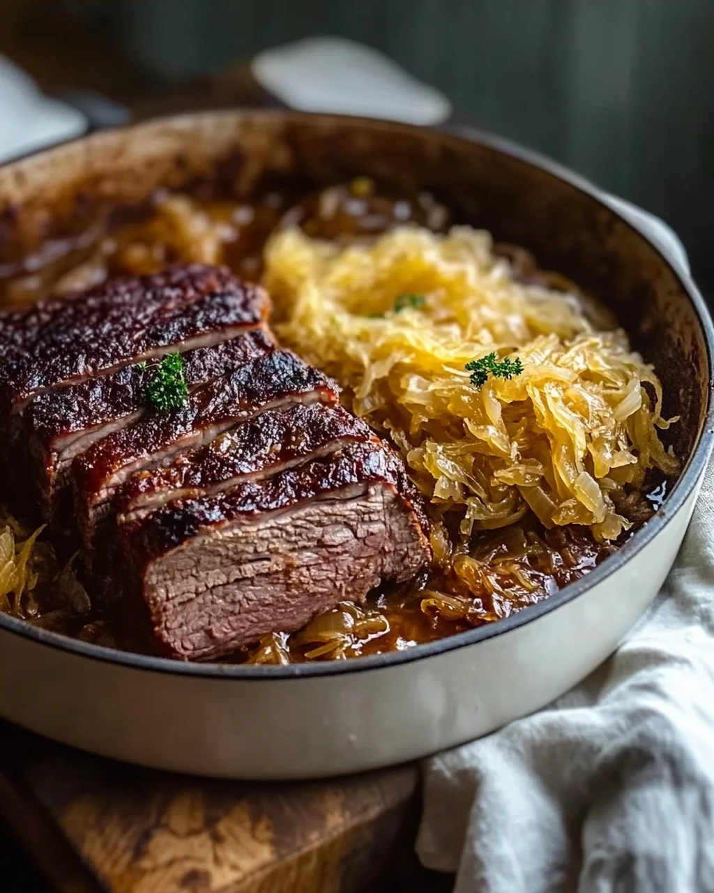 Saftiges Rindfleisch mit Sauerkraut und braunem Zucker Rezept