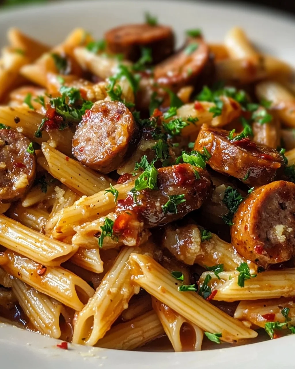 Scharfe Honig BBQ Wurst Pasta aus einer Pfanne – Schnell & Lecker!
