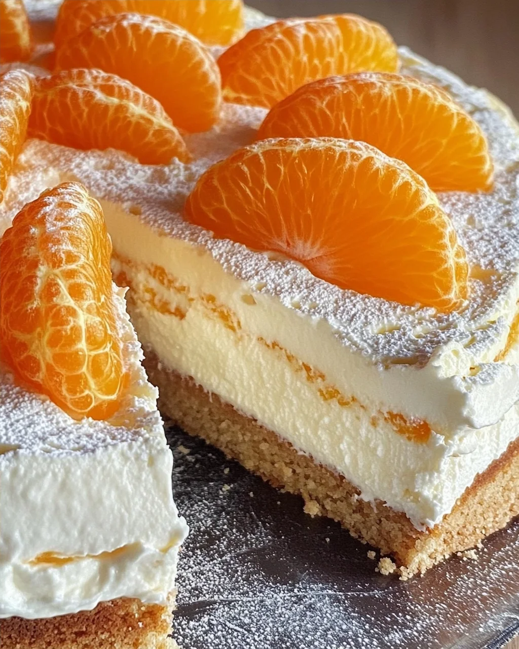 Schneller Schmandkuchen mit Mandarinen vom Blech