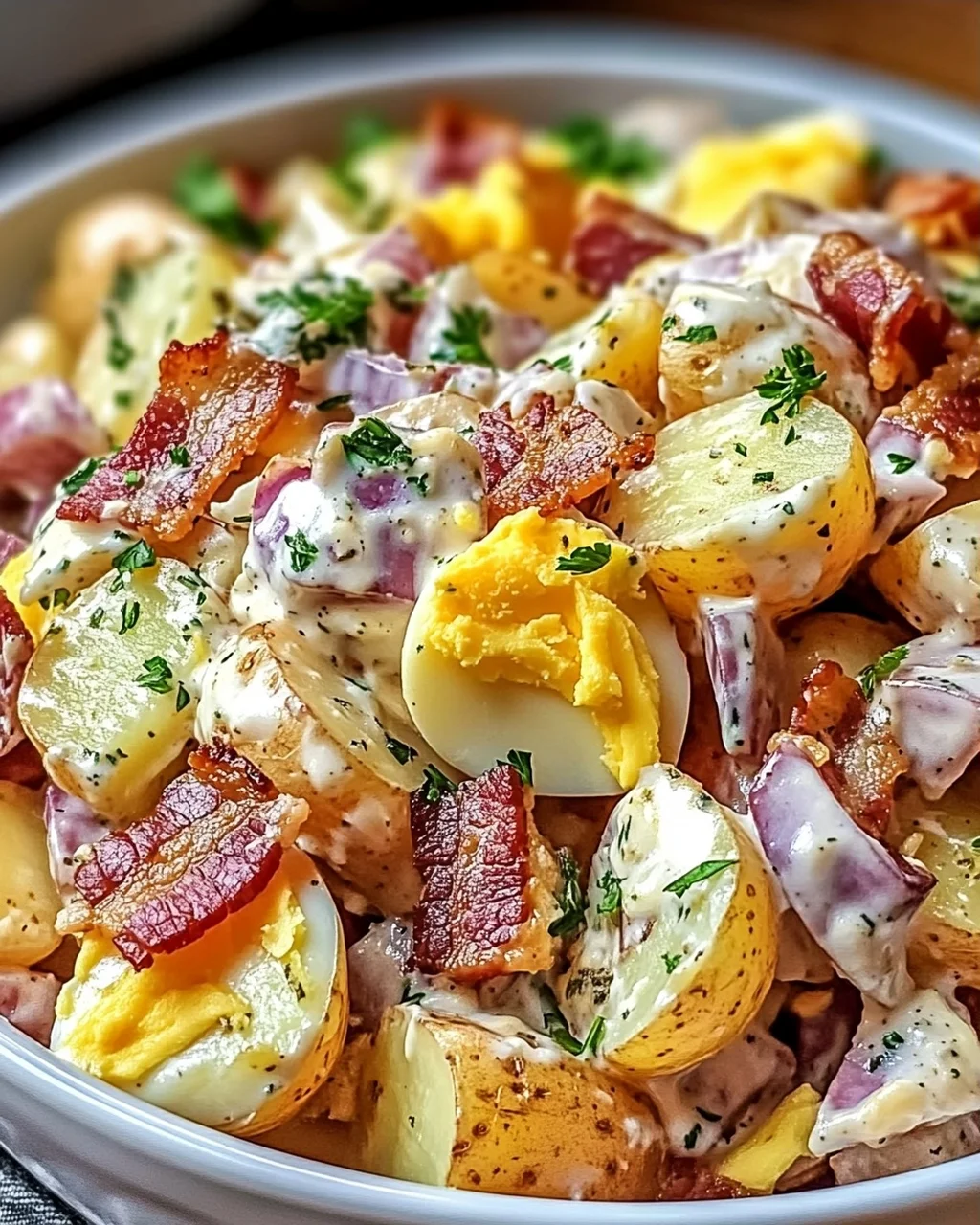 Steakhouse Kartoffelsalat mit Bacon und Cheddar