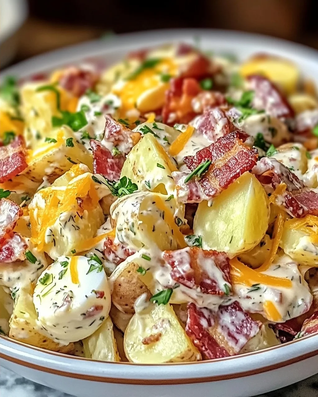 Steakhouse Kartoffelsalat mit Bacon und Cheddar