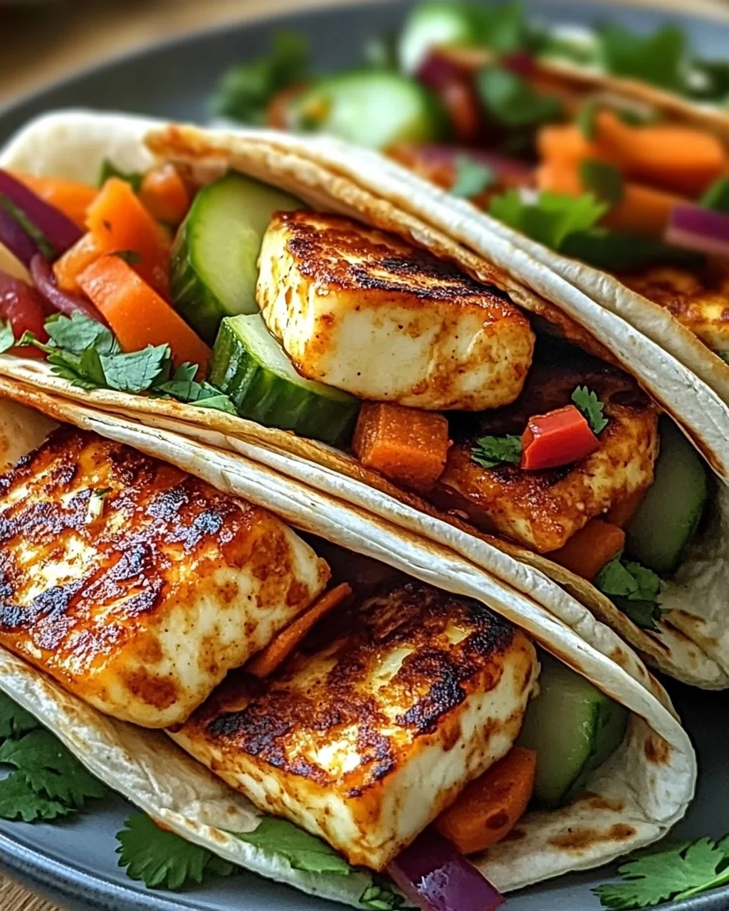 Vegetarische Süß-Chili-Halloumi-Wraps für deinen Genuss