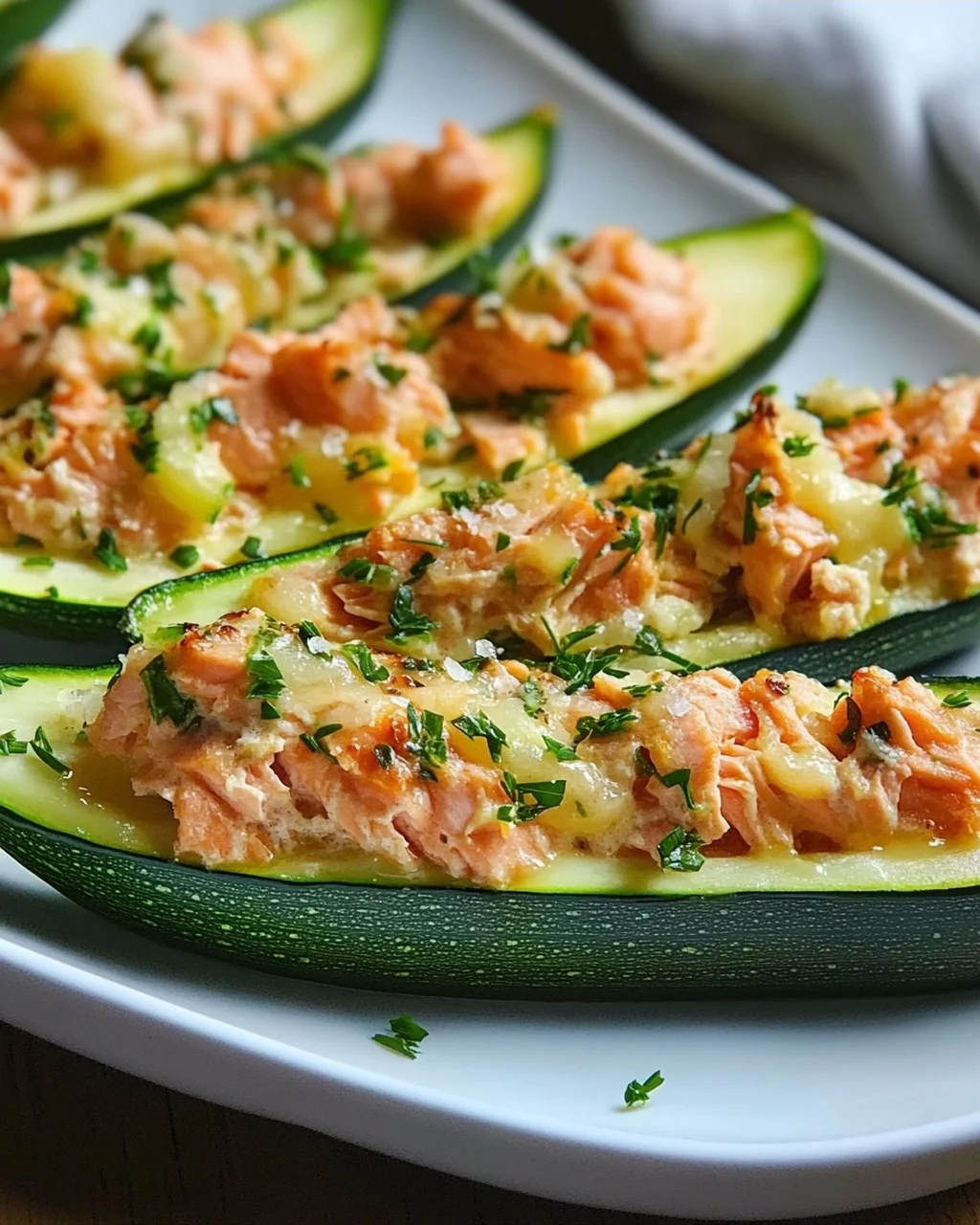 Zucchini-Boote mit Lachs-Zitronen-Creme
