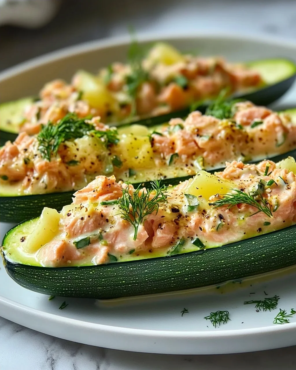 Zucchini-Boote mit Lachs-Zitronen-Creme